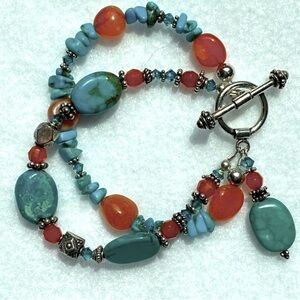 Sundance 925 Silver Turquoise Carnelian Southwestern Beaded Layered Bracelet NEW